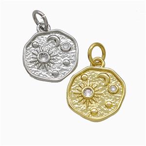 Copper Sun Moon Pendant Pave Zirconia Mixed, approx 13mm [FD21844]