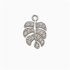 Copper Leaf Pendant Pave Zirconia Platinum Plated, approx 10-12mm [FD21845]