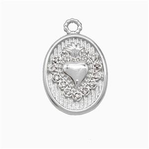 Copper Heart Pendant Oval Pave Zirconia Platinum Plated, approx 13-16mm [FD21851]