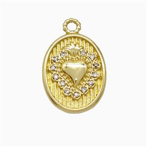 Copper Heart Pendant Oval Pave Zirconia Gold Plated, approx 13-16mm [FD21852]