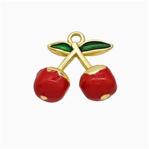 Copper Cherry Pendant Red Enamel Gold Plated, approx 12-14mm [FD21856]