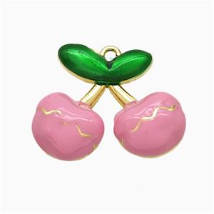 Copper Cherry Pendant Pink Enamel Gold Plated, approx 18-20mm [FD21858]