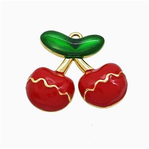 Copper Cherry Pendant Red Enamel Gold Plated, approx 18-20mm [FD21859]