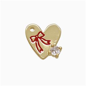 Copper Heart Pendant Red Enamel Awareness Ribbons Gold Plated, approx 11-12mm [FD21861]