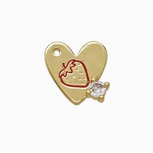 Copper Heart Pendant Red Enamel Strawberry Gold Plated, approx 11-12mm [FD21862]