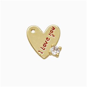 Copper Heart Pendant Red Enamel ILoveYou Gold Plated, approx 11-12mm [FD21863]