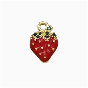 Copper Strawberry Pendant Pave Zirconia Red Enamel Gold Plated, approx 9-12mm [FD21864]