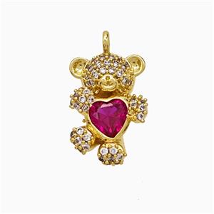 Copper Bear Pendant Pave Zirconia Crystal Glass Gold Plated, approx 10-15mm [FD21865]