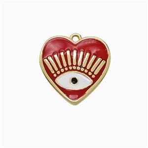 Copper Heart Eye Pendant Red Enamel Gold Plated, approx 15mm [FD21867]