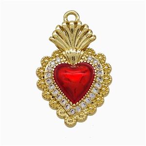Copper Heart Pendant Pave Zirconia Red Painted Gold Plated, approx 14-20mm [FD21869]