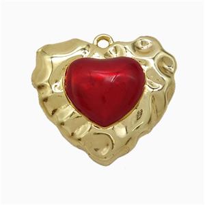 Copper Heart Pendant Red Painted Hammered Gold Plated, approx 20-22mm [FD21873]