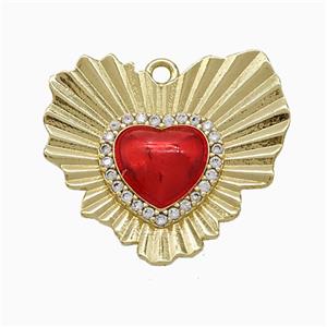 Copper Heart Pendant Pave Zirconia Red Painted Gold Plated, approx 20-23mm [FD21874]
