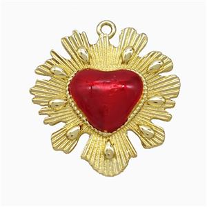 Copper Heart Pendant Red Painted Gold Plated, approx 26-27mm [FD21875]