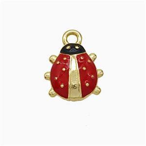 Copper Ladybug Pendant Red Enamel Gold Plated, approx 13mm [FD21878]
