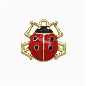 Copper Ladybug Pendant Red Enamel Gold Plated, approx 14-16mm [FD21879]