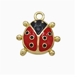 Copper Ladybug Pendant Red Enamel Gold Plated, approx 14-17mm [FD21880]