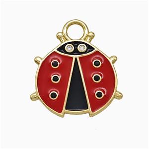 Copper Ladybug Pendant Red Enamel Gold Plated, approx 17mm [FD21881]