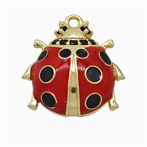 Copper Ladybug Pendant Red Enamel Gold Plated, approx 18mm [FD21882]