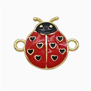 Copper Ladybug Connector Red Enamel Gold Plated, approx 14-17mm [FD21884]