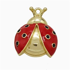 Copper Ladybug Pendant Red Enamel Gold Plated, approx 16-19mm [FD21885]