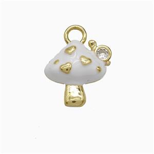 Copper Mushroom Pendant White Enamel Gold Plated, approx 12-14mm [FD21898]