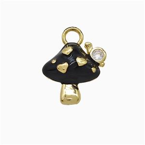 Copper Mushroom Pendant Black Enamel Gold Plated, approx 12-14mm [FD21899]