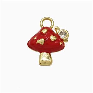 Copper Mushroom Pendant Red Enamel Gold Plated, approx 12-14mm [FD21900]