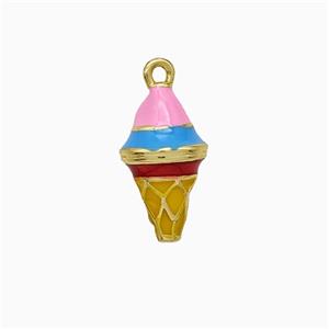 Ice Cream Charms Copper Pendant Multicolor Enamel Gold Plated, approx 8-14mm [FD21903]