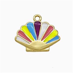 Copper Scallop Shell Pendant Multicolor Enamel Gold Plated, approx 12-17mm [FD21904]