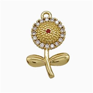 Copper Sunflower Pendant Pave Zirconia Gold Plated, approx 10-18mm [FD21905]
