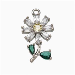 Copper Flower Pendant Pave Crystal Glass Platinum Plated, approx 11-17mm [FD21906]