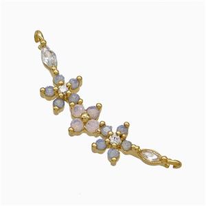 Copper Flower Link Pendant Pave Crystal Glass 2loops Gold Plated, approx 6-30mm [FD21908]