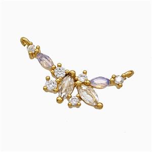 Copper Flower Link Pendant Pave Crystal Glass 2loops Gold Plated, approx 7-28mm [FD21909]