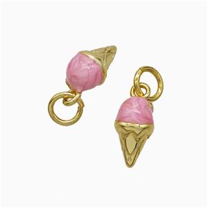 Ice Cream Charms Copper Pendant Pink Painted Gold Plated, approx 6-10mm [FD21913]