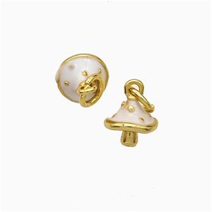 Copper Mushroom Pendant White Enamel Gold Plated, approx 7mm [FD21915]