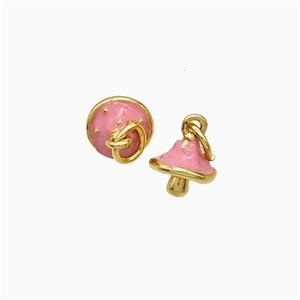 Copper Mushroom Pendant Pink Enamel Gold Plated, approx 7mm [FD21916]