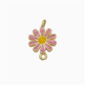 Copper Flower Connector Pink Enamel Gold Plated, approx 11.5mm [FD21918]