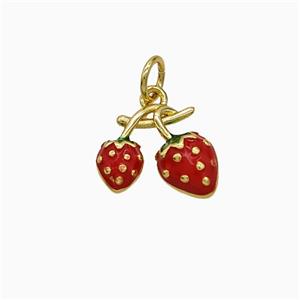 Copper Strawberry Pendant Red Enamel Gold Plated, approx 10-12mm [FD21919]