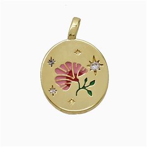 Copper Flower Pendant Pave Zirconia Enamel Gold Plated, approx 13.5-16mm [FD21923]