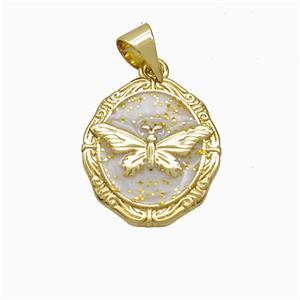 Copper Butterfly Pendant White Painted Gold Plated, approx 14-16mm [FD21924]