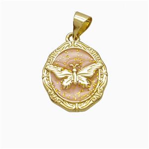 Copper Butterfly Pendant Peach Painted Gold Plated, approx 14-16mm [FD21925]