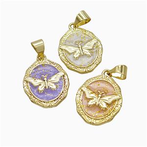 Copper Butterfly Pendant Painted Gold Plated Mixed, approx 14-16mm [FD21927]
