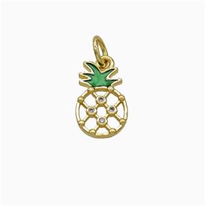 Copper Pineapple Pendant Pave Zirconia Green Painted Gold Plated, approx 8-13mm [FD21928]