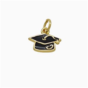 Copper Trencher Cap Pendant Black Enamel Gold Plated, approx 7-11mm [FD21929]