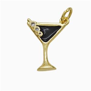 Ice Cream Bottle Drink Cup Copper Pendant Pave Zirconia Black Enamel Gold Plated, approx 11-16mm [FD21931]