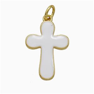 Copper Cross Pendant White Enamel Gold Plated, approx 13-18mm [FD21936]