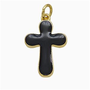 Copper Cross Pendant Black Enamel Gold Plated, approx 13-18mm [FD21937]
