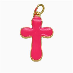 Copper Cross Pendant Red Enamel Gold Plated, approx 13-18mm [FD21938]