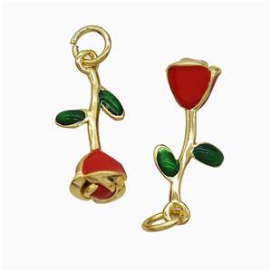 Copper Flower Pendant Red Enamel Gold Plated, approx 6.5-17mm [FD21939]