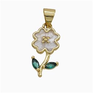 Copper Flower Pendant White Enamel Gold Plated, approx 9-16mm [FD21940]